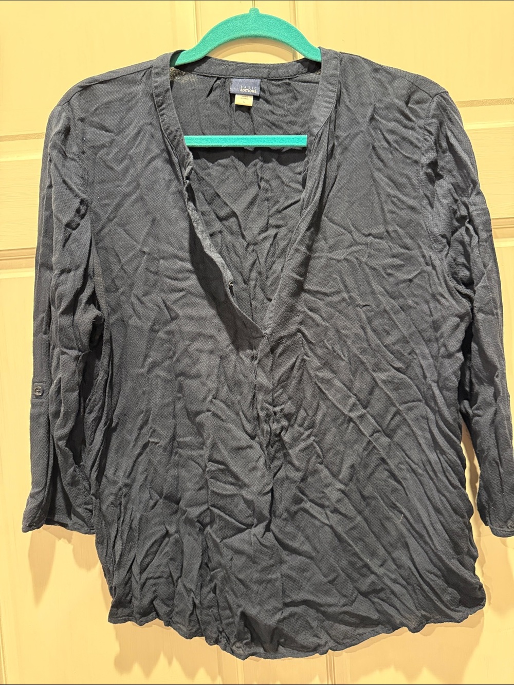 Basic Editions Navy V-Neck Long Sleeve Shirt